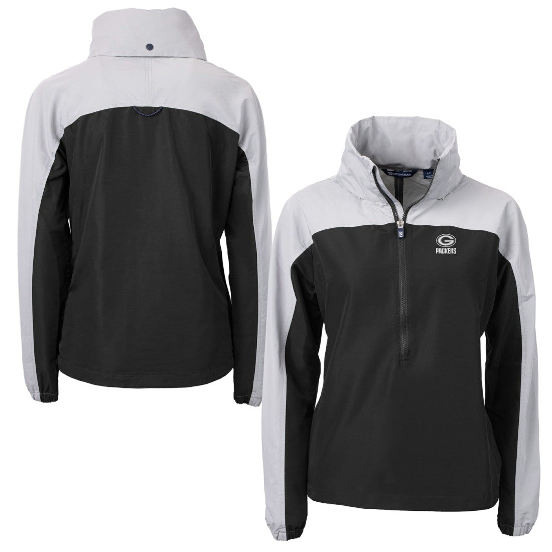 Green Bay Packers Cutter & Buck Women's Charter Eco Recycled Half-Zip Hoodie Anorak Jacket - Black/Gray Hoodies