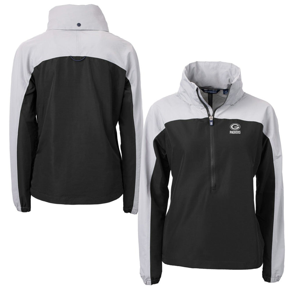Green Bay Packers Cutter & Buck Women's Charter Eco Recycled Half-Zip Hoodie Anorak Jacket - Black/Gray Hoodies