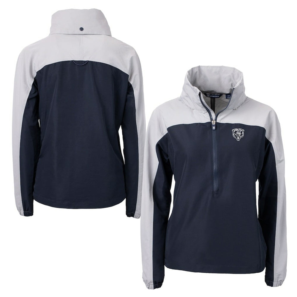 Chicago Bears Cutter & Buck Women's Charter Eco Recycled Half-Zip Hoodie Anorak Jacket - Navy/Gray Hoodies