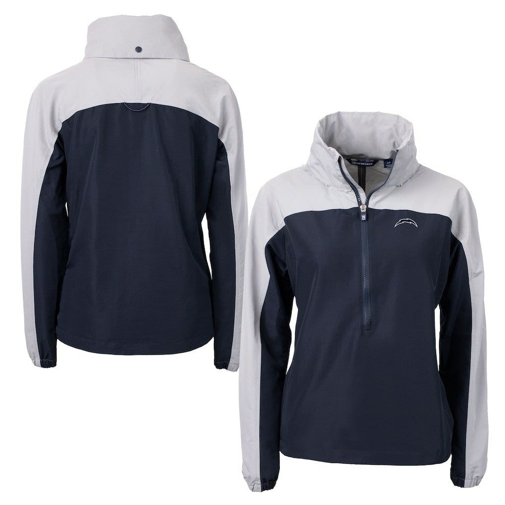 Los Angeles Chargers Cutter & Buck Women's Charter Eco Recycled Half-Zip Hoodie Anorak Jacket - Navy/Gray Hoodies