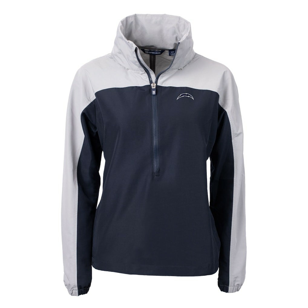 Los Angeles Chargers Cutter & Buck Women's Charter Eco Recycled Half-Zip Hoodie Anorak Jacket - Navy/Gray Hoodies