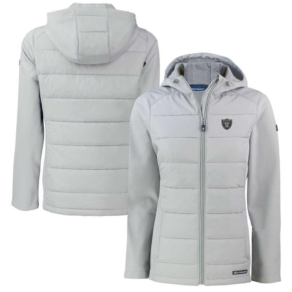 Las Vegas Raiders Cutter & Buck Women's Evoke Hybrid Eco Softshell Recycled Full-Zip Hoodie Jacket - Gray Hoodies