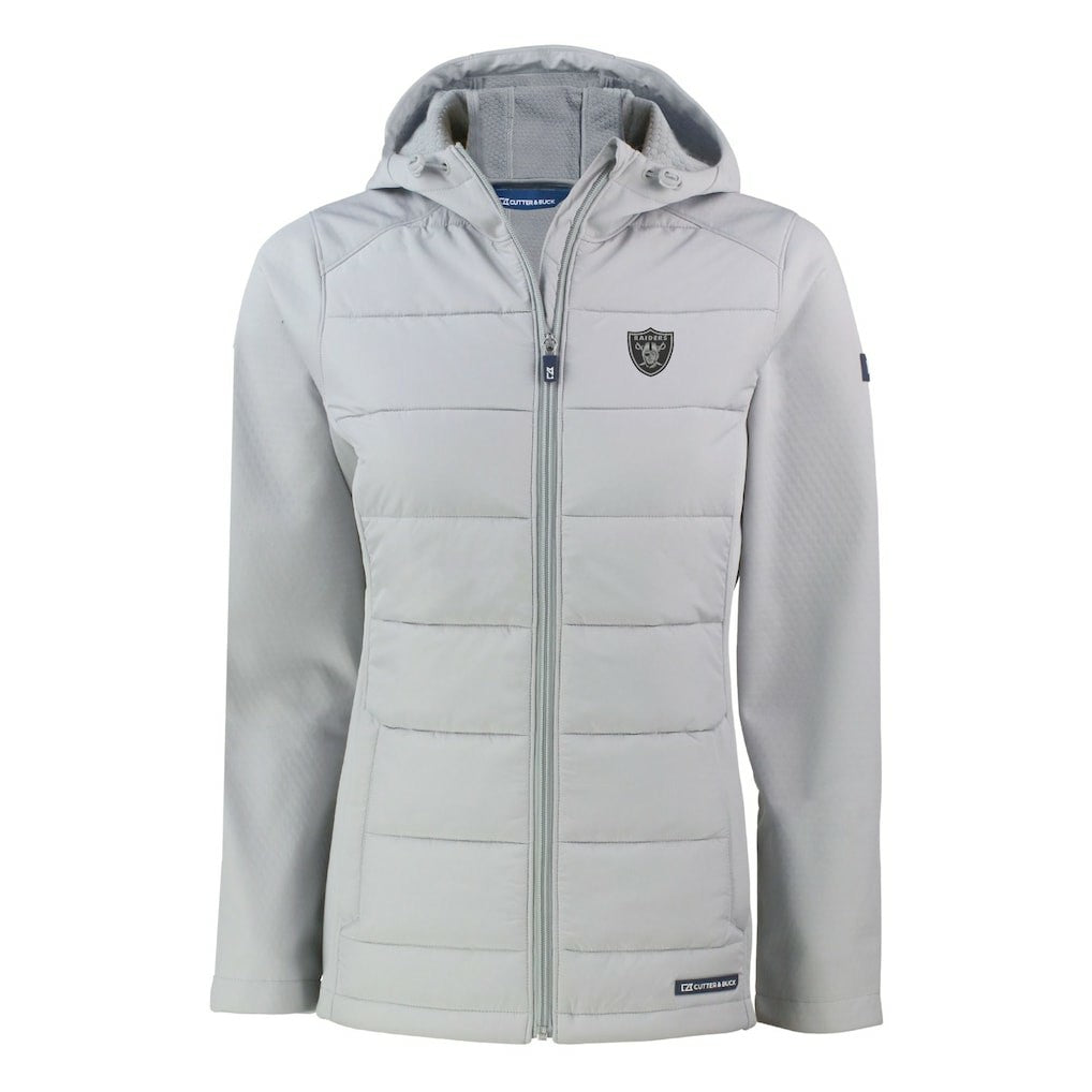 Las Vegas Raiders Cutter & Buck Women's Evoke Hybrid Eco Softshell Recycled Full-Zip Hoodie Jacket - Gray Hoodies