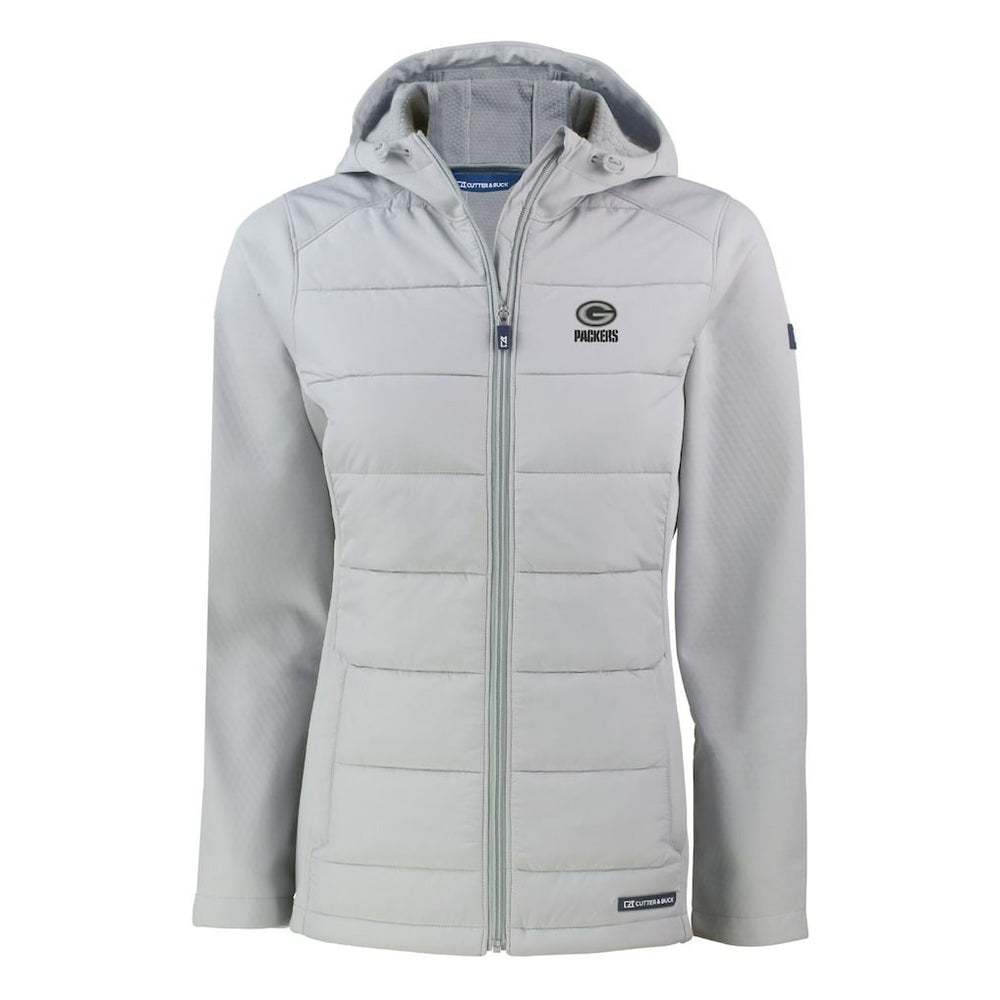 Green Bay Packers Cutter & Buck Women's Evoke Hybrid Eco Softshell Recycled Full-Zip Hoodie Jacket - Gray Hoodies