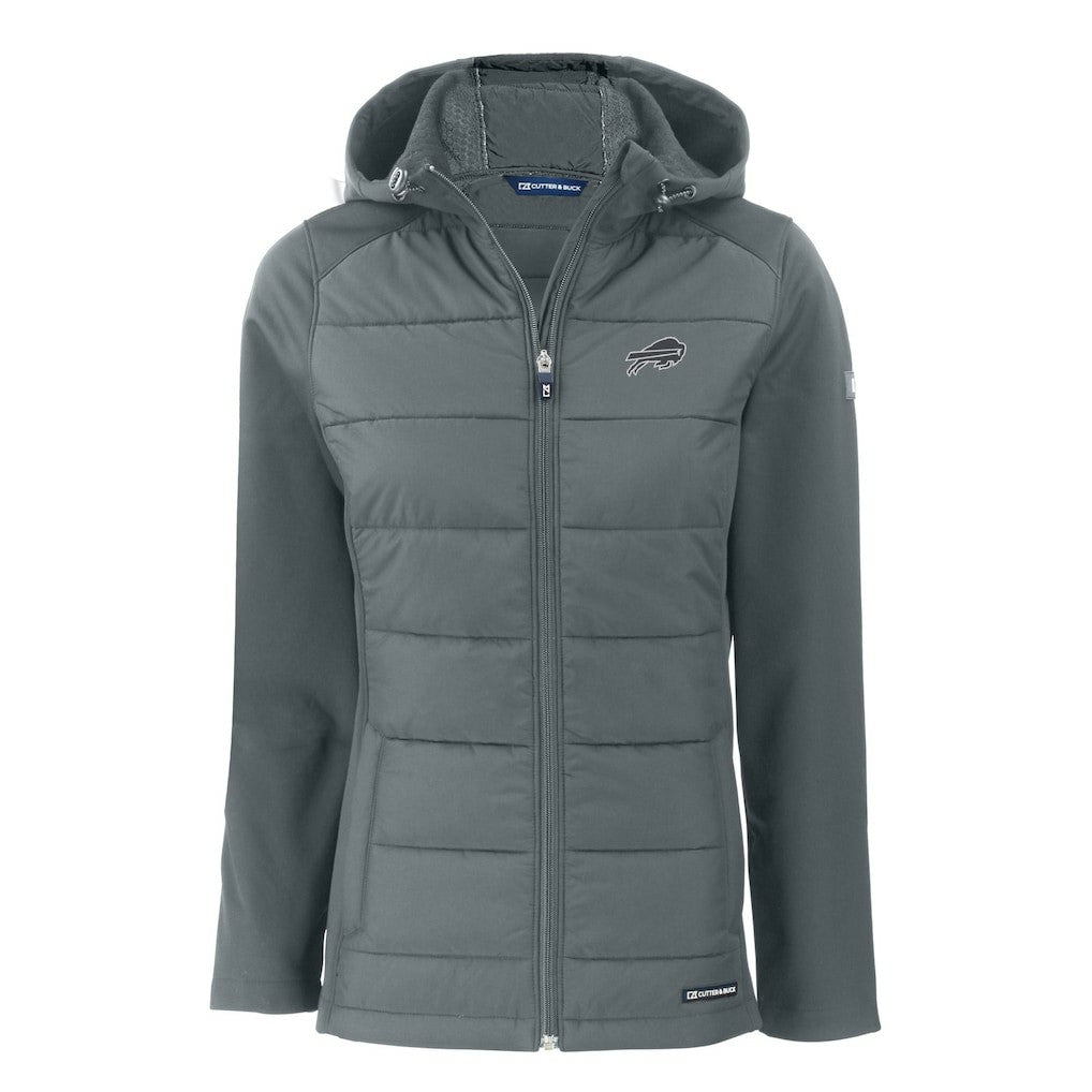 Buffalo Bills Cutter & Buck Women's Evoke Hybrid Eco Softshell Recycled Full-Zip Hoodie Jacket - Dark Gray Hoodies