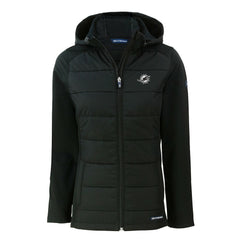 Miami Dolphins Cutter & Buck Women's Evoke Hybrid Eco Softshell Recycled Full-Zip Hoodie Jacket - Black Hoodies