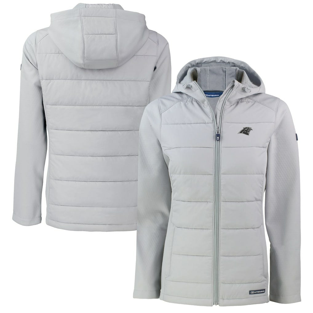Carolina Panthers Cutter & Buck Women's Evoke Hybrid Eco Softshell Recycled Full-Zip Hoodie Jacket - Gray Hoodies