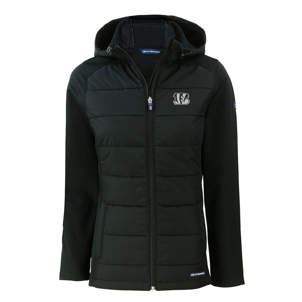 Cincinnati Bengals Cutter & Buck Women's Evoke Hybrid Eco Softshell Recycled Full-Zip Hoodie Jacket - Black Hoodies