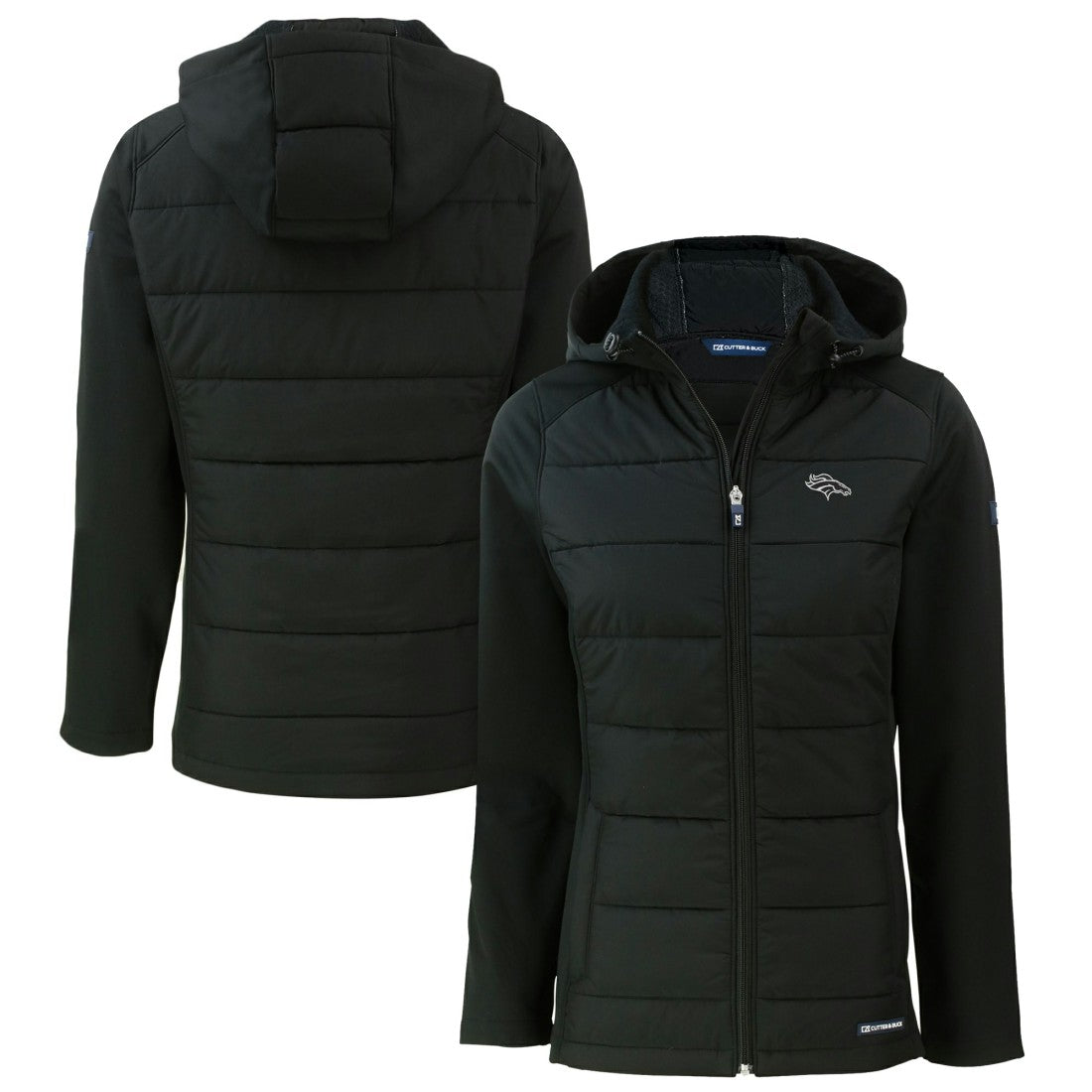 Denver Broncos Cutter & Buck Women's Evoke Hybrid Eco Softshell Recycled Full-Zip Hoodie Jacket - Black Hoodies