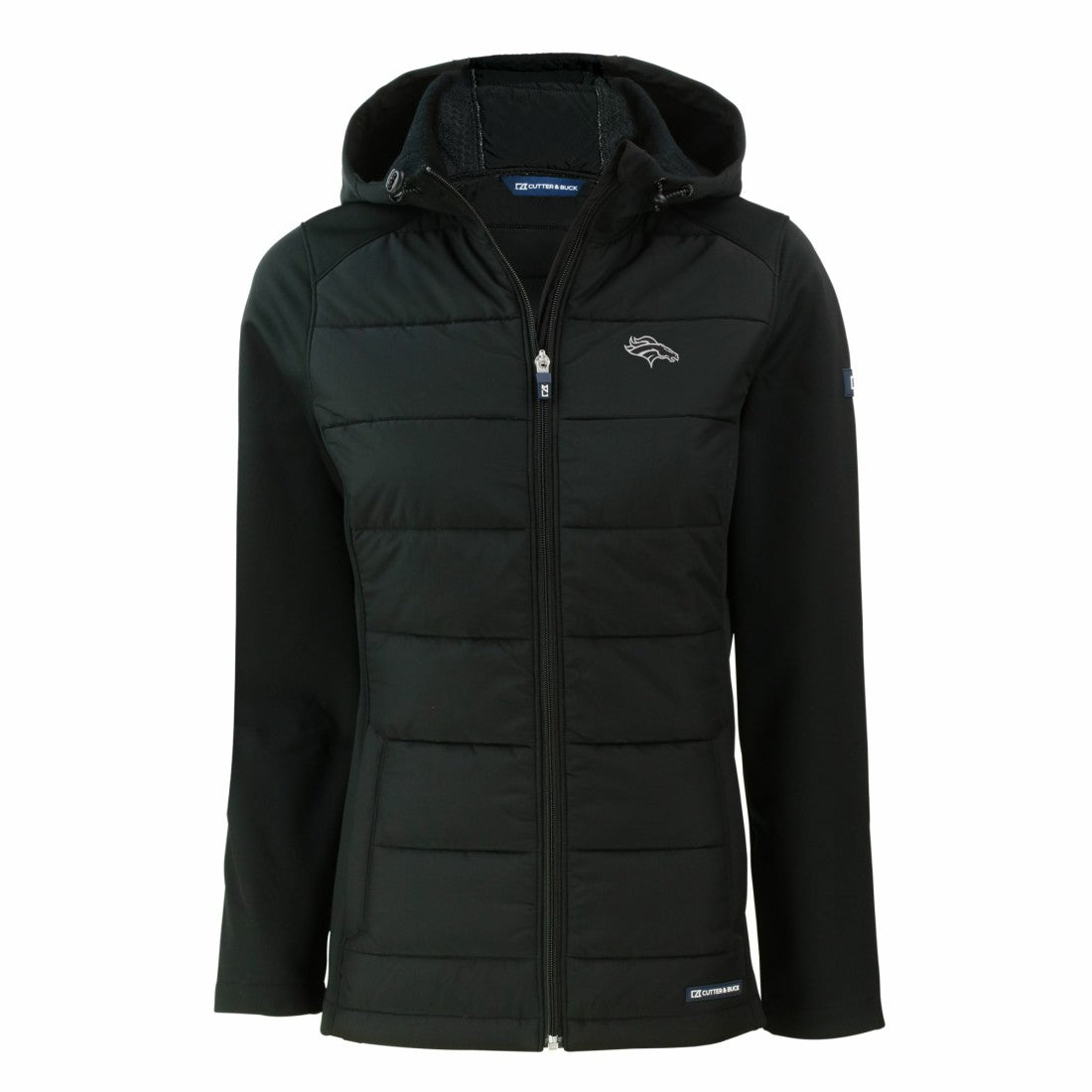 Denver Broncos Cutter & Buck Women's Evoke Hybrid Eco Softshell Recycled Full-Zip Hoodie Jacket - Black Hoodies