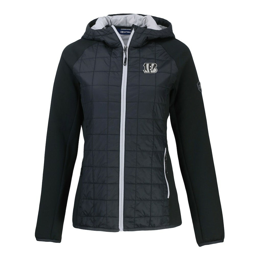 Cincinnati Bengals Cutter & Buck Women's Rainier PrimaLoft Eco Hybrid Full-Zip Hoodie Jacket - Black Hoodies