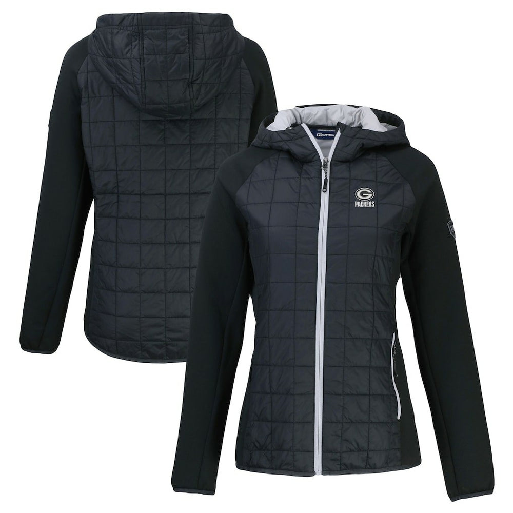Green Bay Packers Cutter & Buck Women's Rainier PrimaLoft Eco Hybrid Full-Zip Hoodie Jacket - Black Hoodies