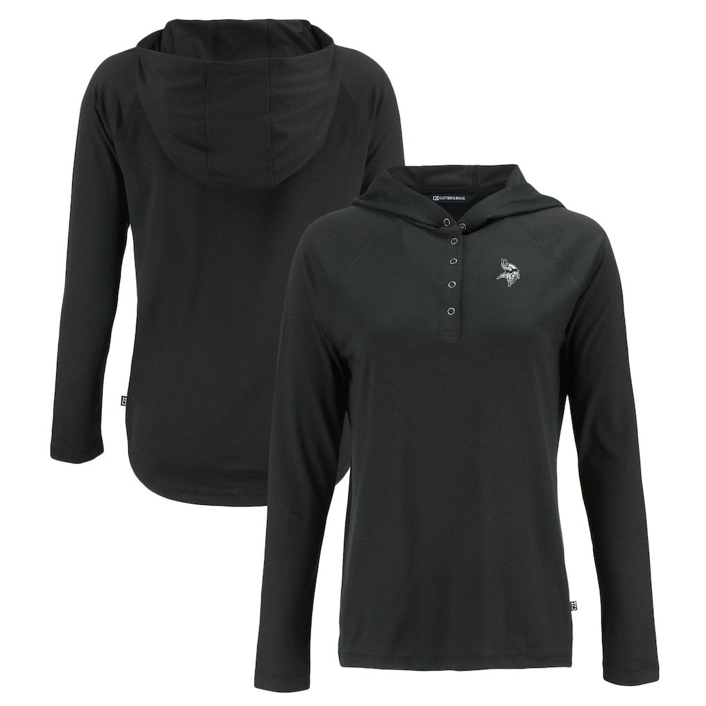 Minnesota Vikings Cutter & Buck Women's Coastline Epic Comfort Eco Recycled Long Sleeve Hoodie T-Shirt - Black Hoodies