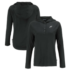 Philadelphia Eagles Cutter & Buck Women's Coastline Epic Comfort Eco Recycled Long Sleeve Hoodie T-Shirt - Black Hoodies