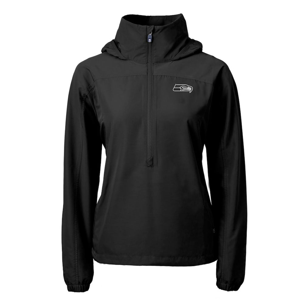 Seattle Seahawks Cutter & Buck Women's Charter Eco Recycled Half-Zip Hoodie Anorak Jacket - Black Hoodies
