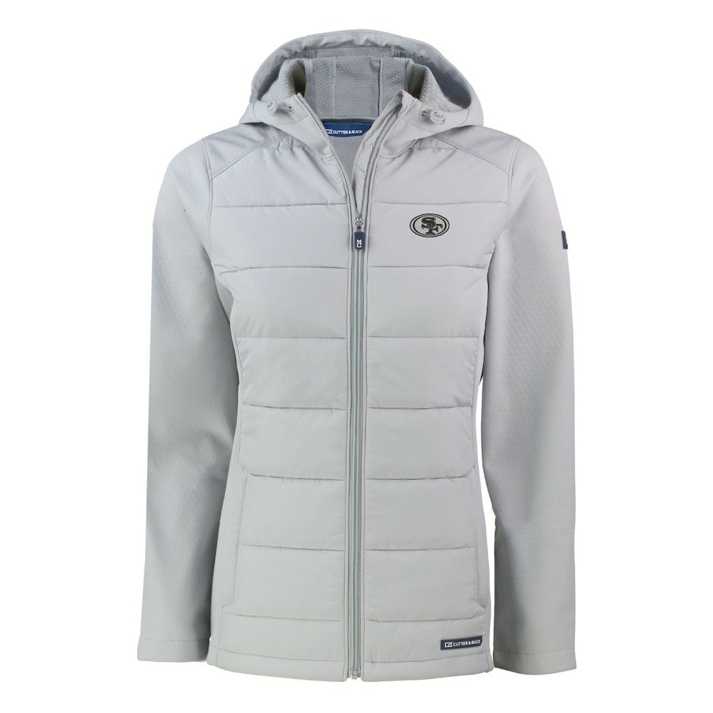 San Francisco 49ers Cutter & Buck Women's Evoke Hybrid Eco Softshell Recycled Full-Zip Hoodie Jacket - Gray Hoodies