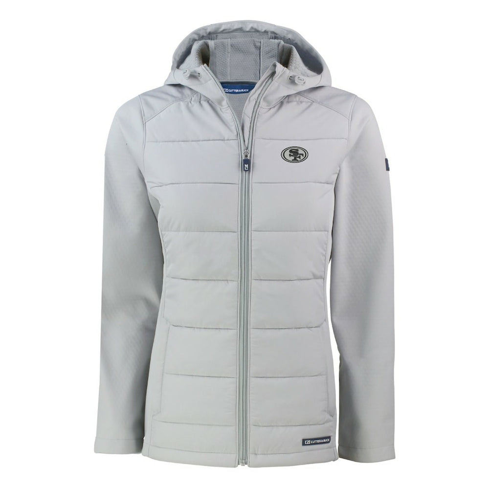 San Francisco 49ers Cutter & Buck Women's Evoke Hybrid Eco Softshell Recycled Full-Zip Hoodie Jacket - Gray Hoodies