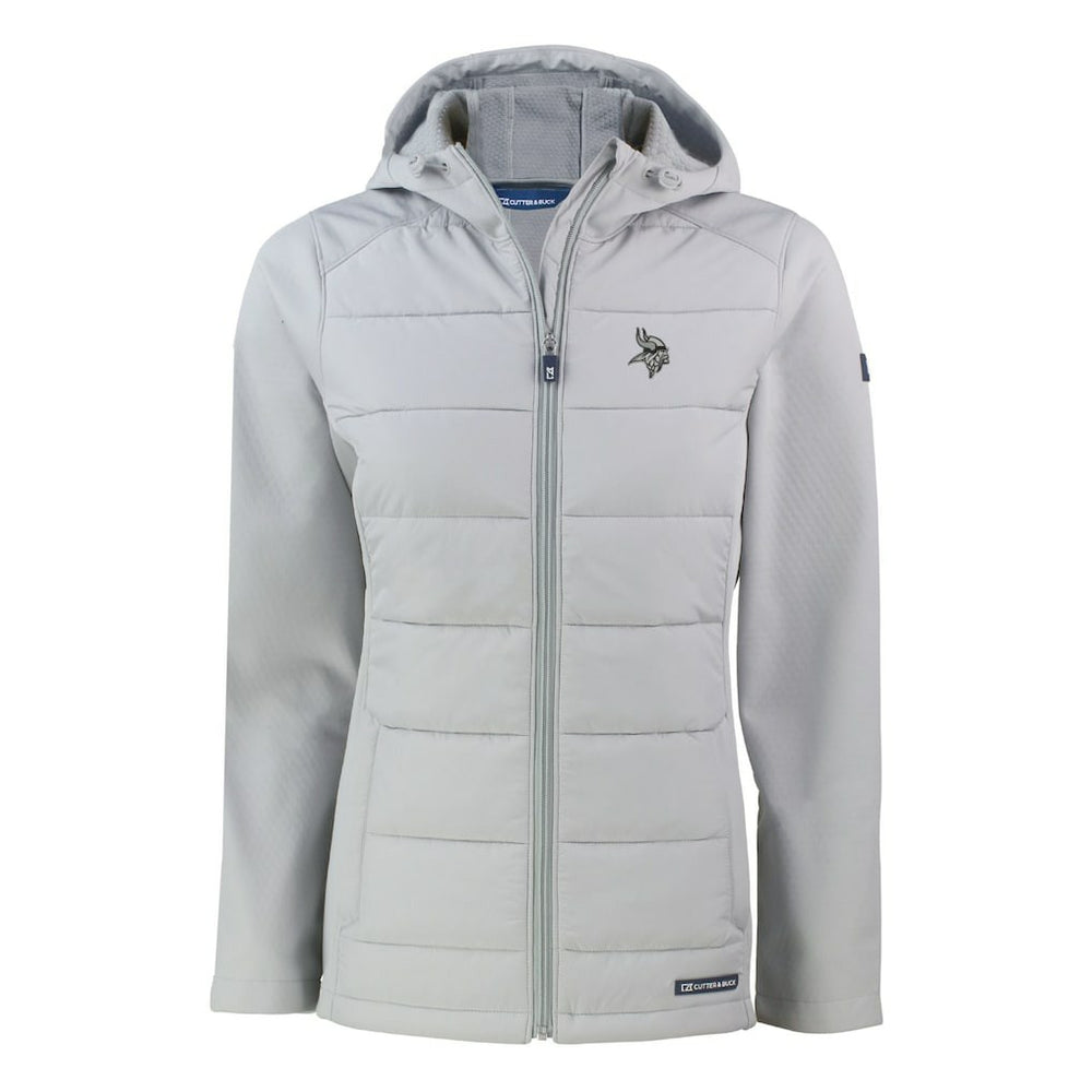 Minnesota Vikings Cutter & Buck Women's Evoke Hybrid Eco Softshell Recycled Full-Zip Hoodie Jacket - Gray Hoodies