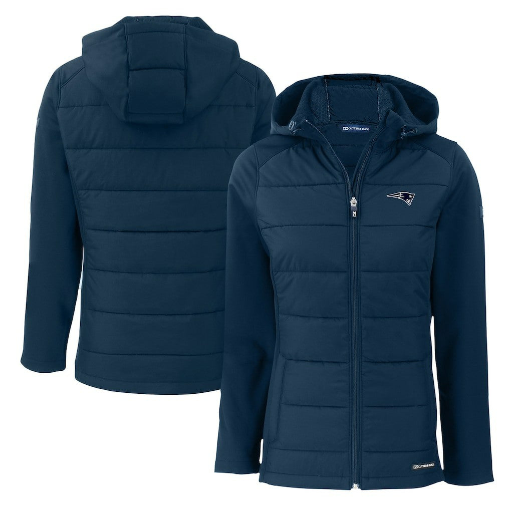 New England Patriots Cutter & Buck Women's Evoke Hybrid Eco Softshell Recycled Full-Zip Hoodie Jacket - Navy Hoodies