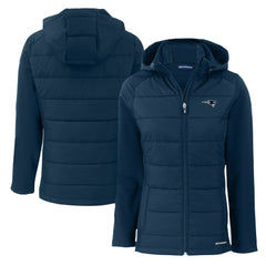 New England Patriots Cutter & Buck Women's Evoke Hybrid Eco Softshell Recycled Full-Zip Hoodie Jacket - Navy Hoodies