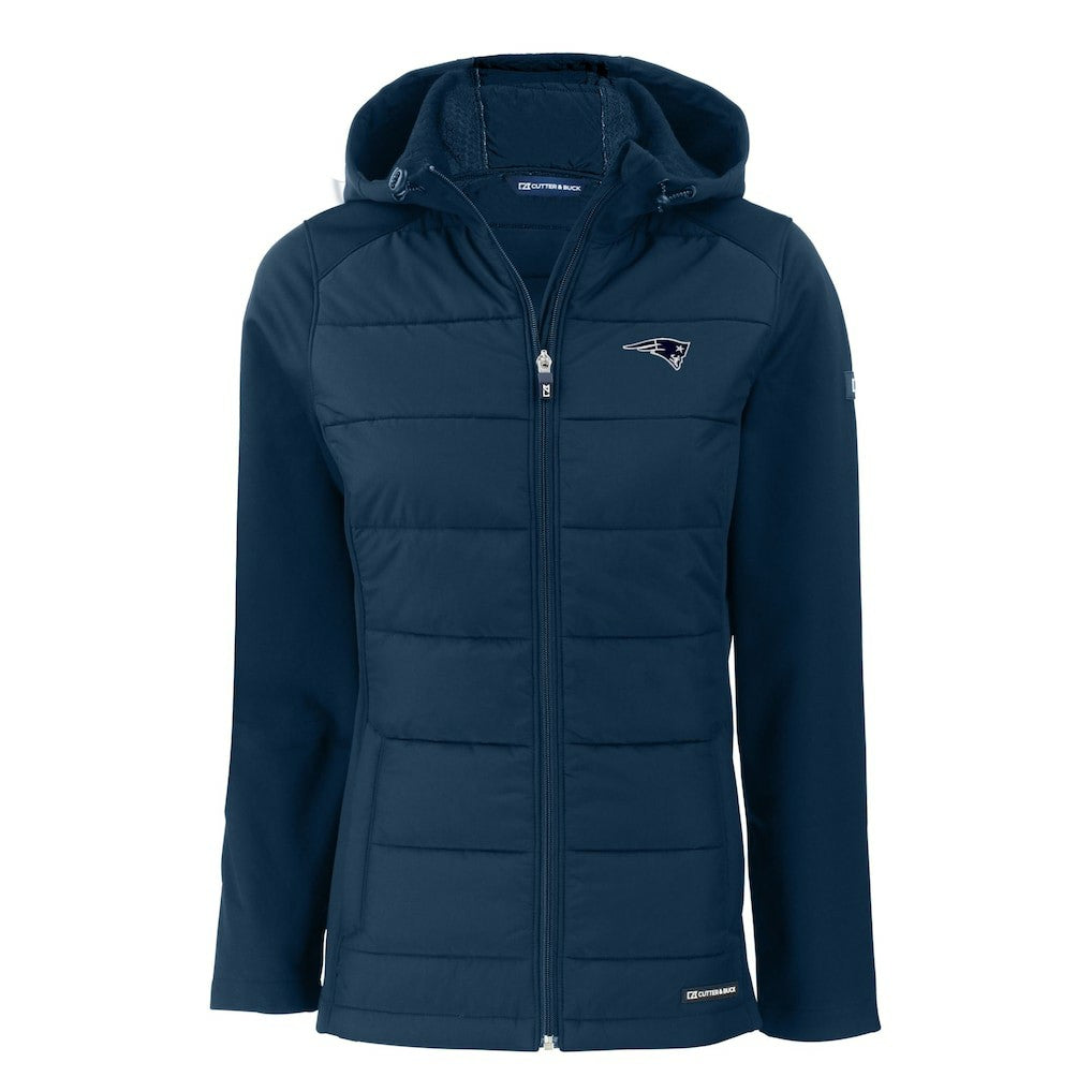 New England Patriots Cutter & Buck Women's Evoke Hybrid Eco Softshell Recycled Full-Zip Hoodie Jacket - Navy Hoodies