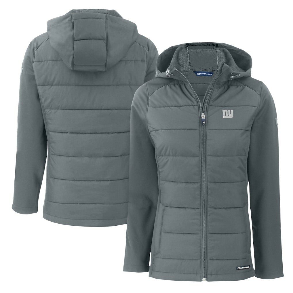 New York Giants Cutter & Buck Women's Evoke Hybrid Eco Softshell Recycled Full-Zip Hoodie Jacket - Gray Hoodies