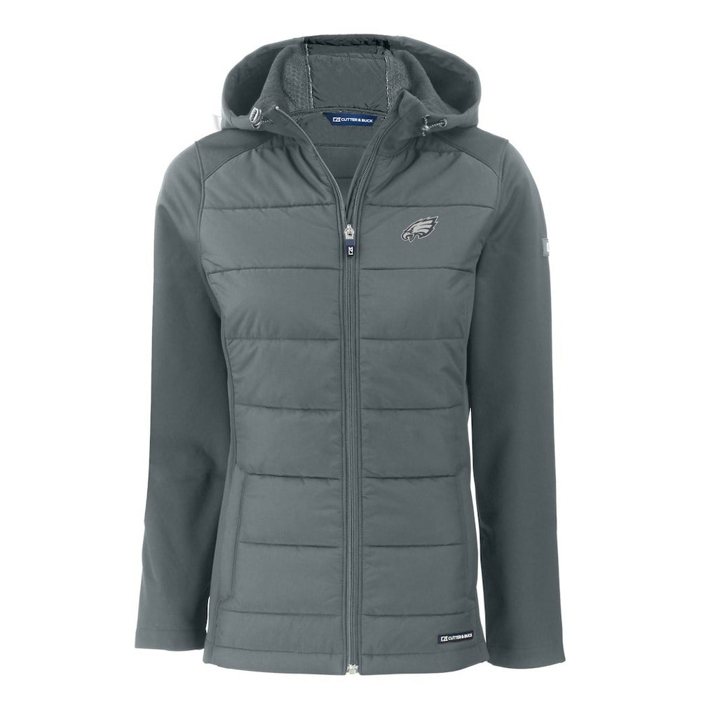 Philadelphia Eagles Cutter & Buck Women's Evoke Hybrid Eco Softshell Recycled Full-Zip Hoodie Jacket - Dark Gray Hoodies