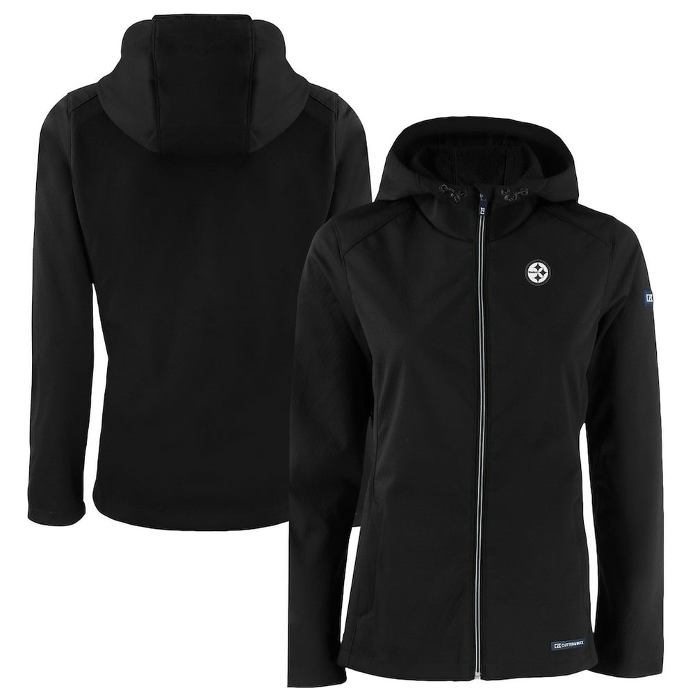 Pittsburgh Steelers Cutter & Buck Women's Evoke Eco Softshell Recycled Full-Zip Hoodie Jacket - Black Hoodies