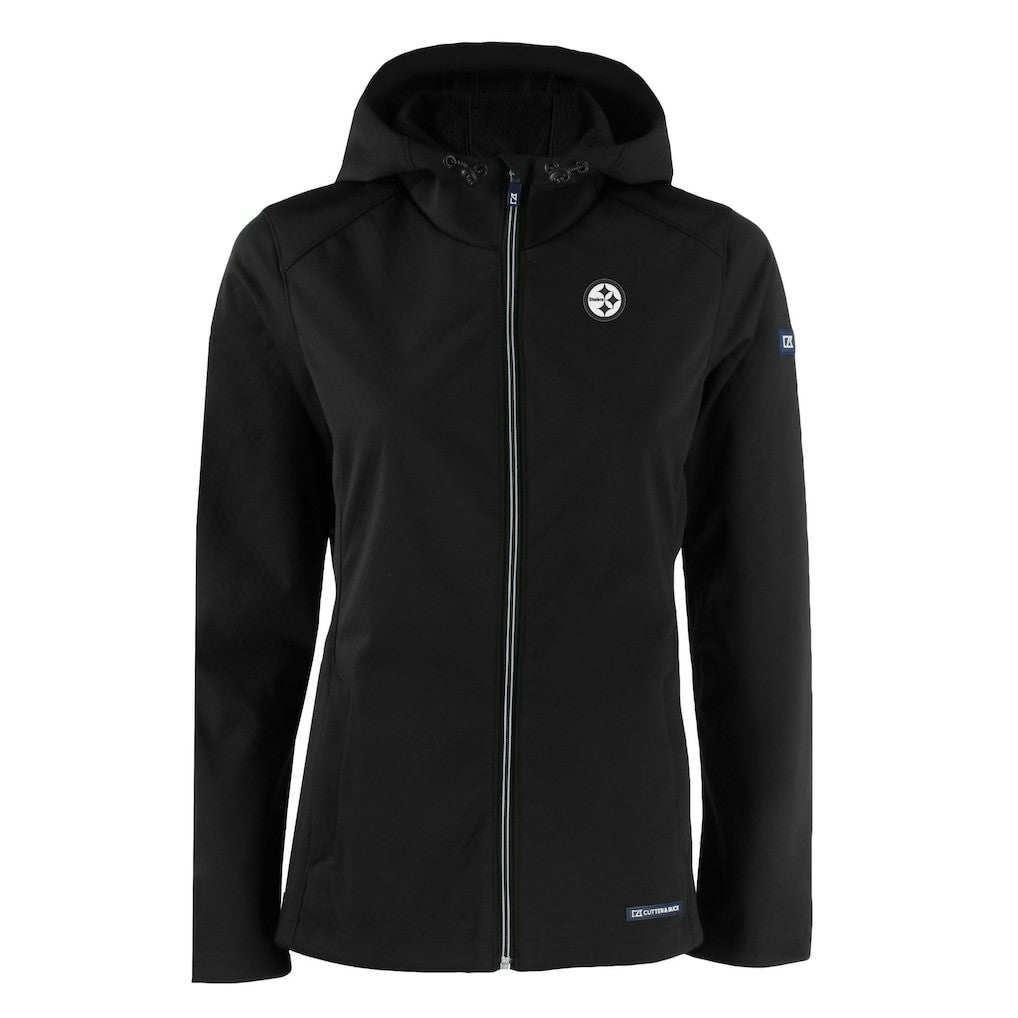 Pittsburgh Steelers Cutter & Buck Women's Evoke Eco Softshell Recycled Full-Zip Hoodie Jacket - Black Hoodies