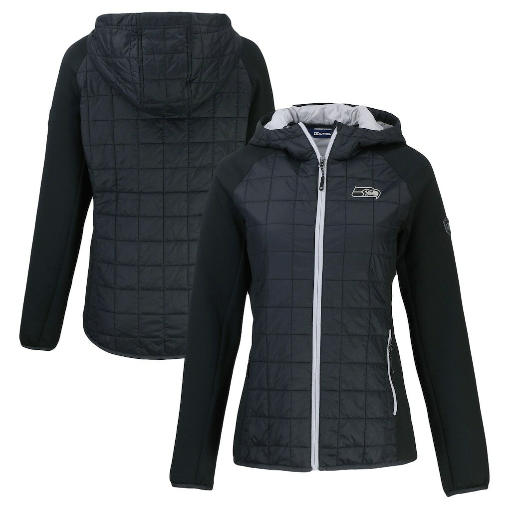 Seattle Seahawks Cutter & Buck Women's Rainier PrimaLoft Eco Hybrid Full-Zip Hoodie Jacket - Black Hoodies