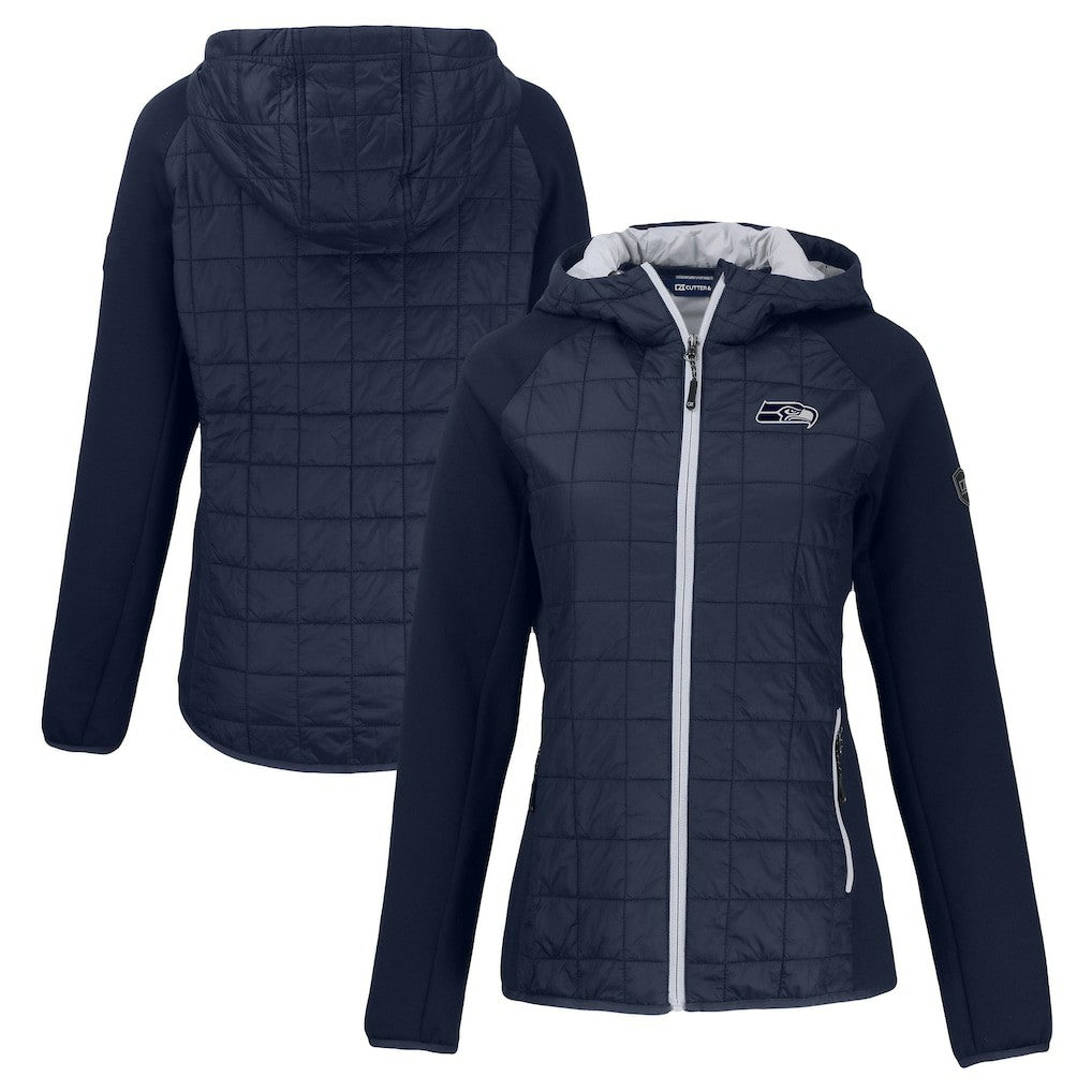Seattle Seahawks Cutter & Buck Women's Rainier PrimaLoft Eco Hybrid Full-Zip Hoodie Jacket - College Navy Hoodies