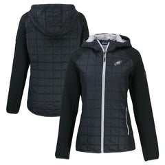 Philadelphia Eagles Cutter & Buck Women's Rainier PrimaLoft Eco Hybrid Full-Zip Hoodie Jacket - Black Hoodies