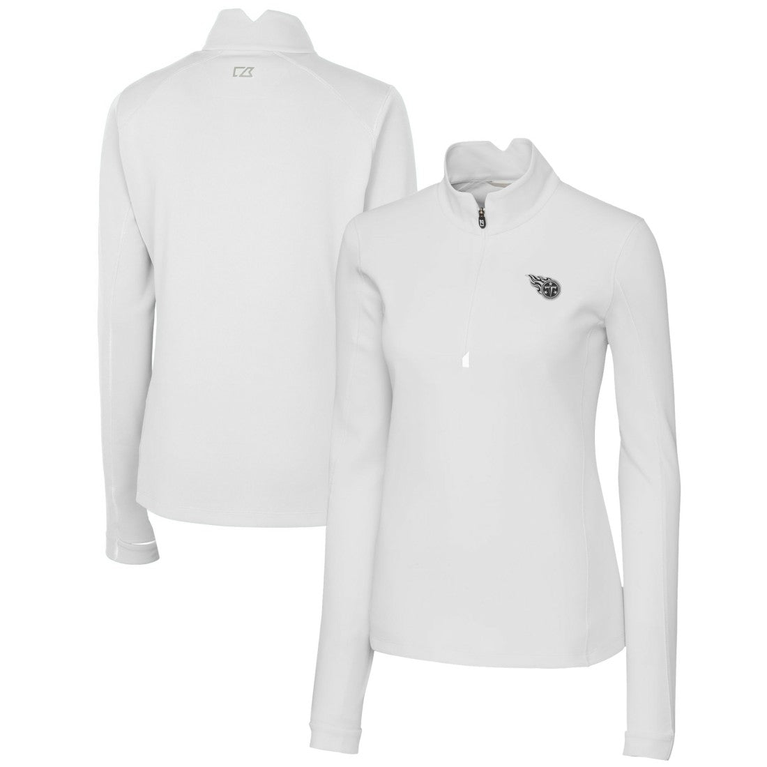 Tennessee Titans Cutter & Buck Women's Traverse Stretch DryTec Quarter-Zip Top - White Tops