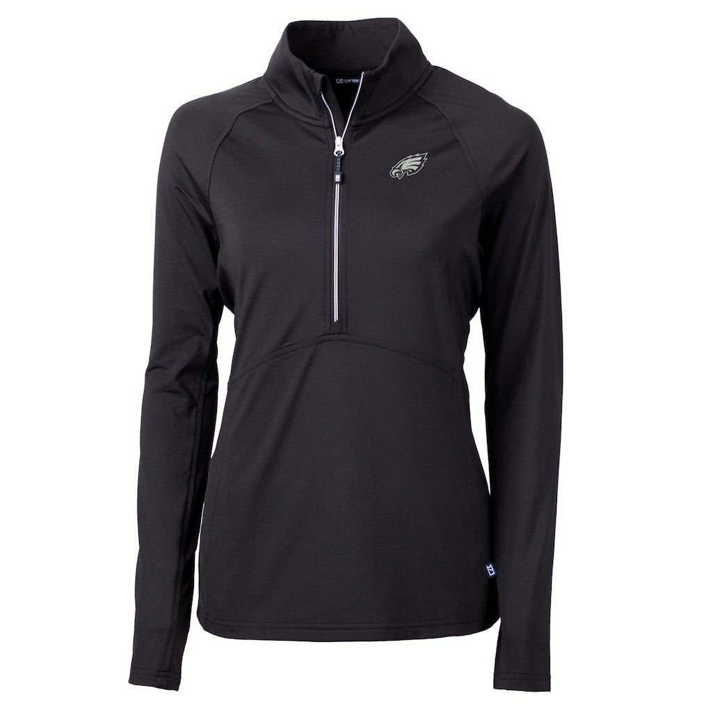 Philadelphia Eagles Cutter & Buck Women's Adapt Eco Knit Stretch Recycled Raglan Half-Zip Top - Black Tops