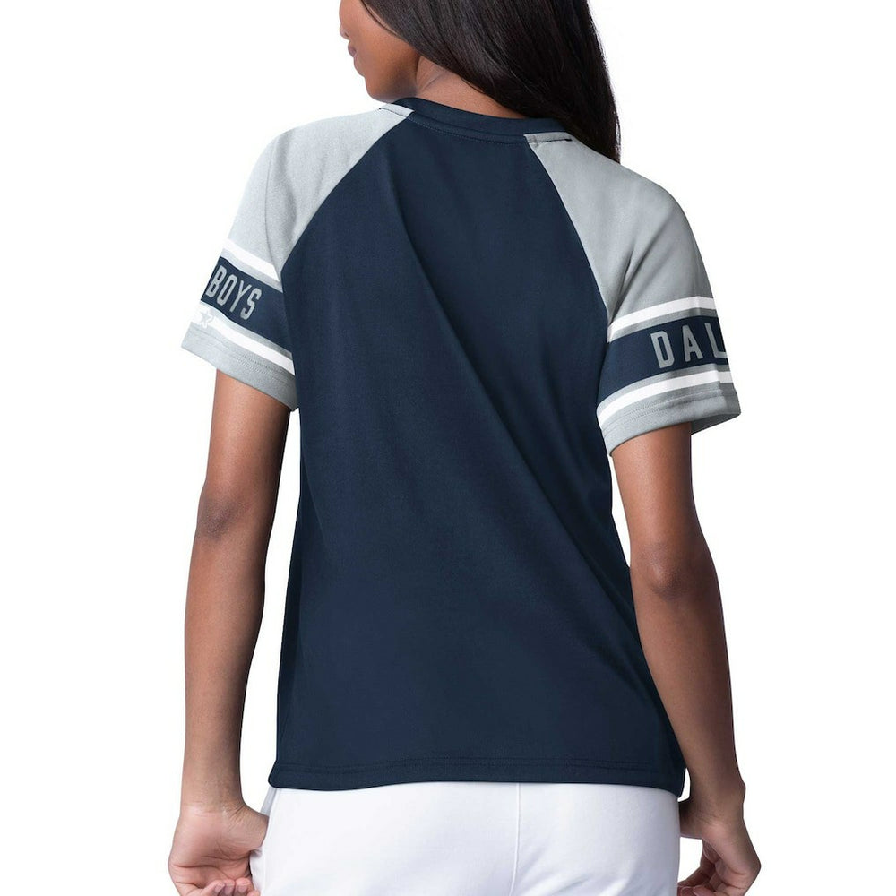 Dallas Cowboys Starter Women's 1st Rounder Color Block Raglan Top - Navy Tops