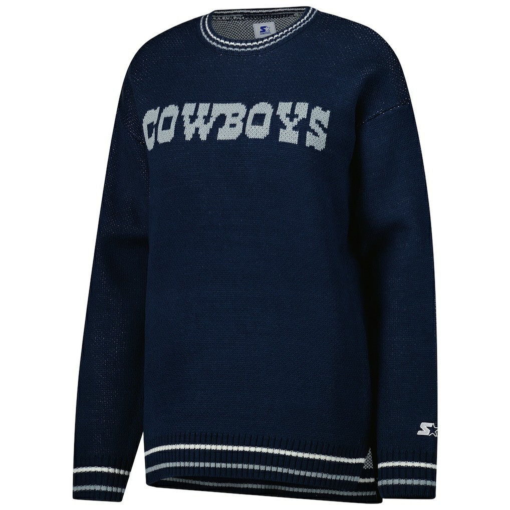Dallas Cowboys Starter Women's Oversized On the Ball Intarsia Knit Pullover Sweater - Navy Pullover