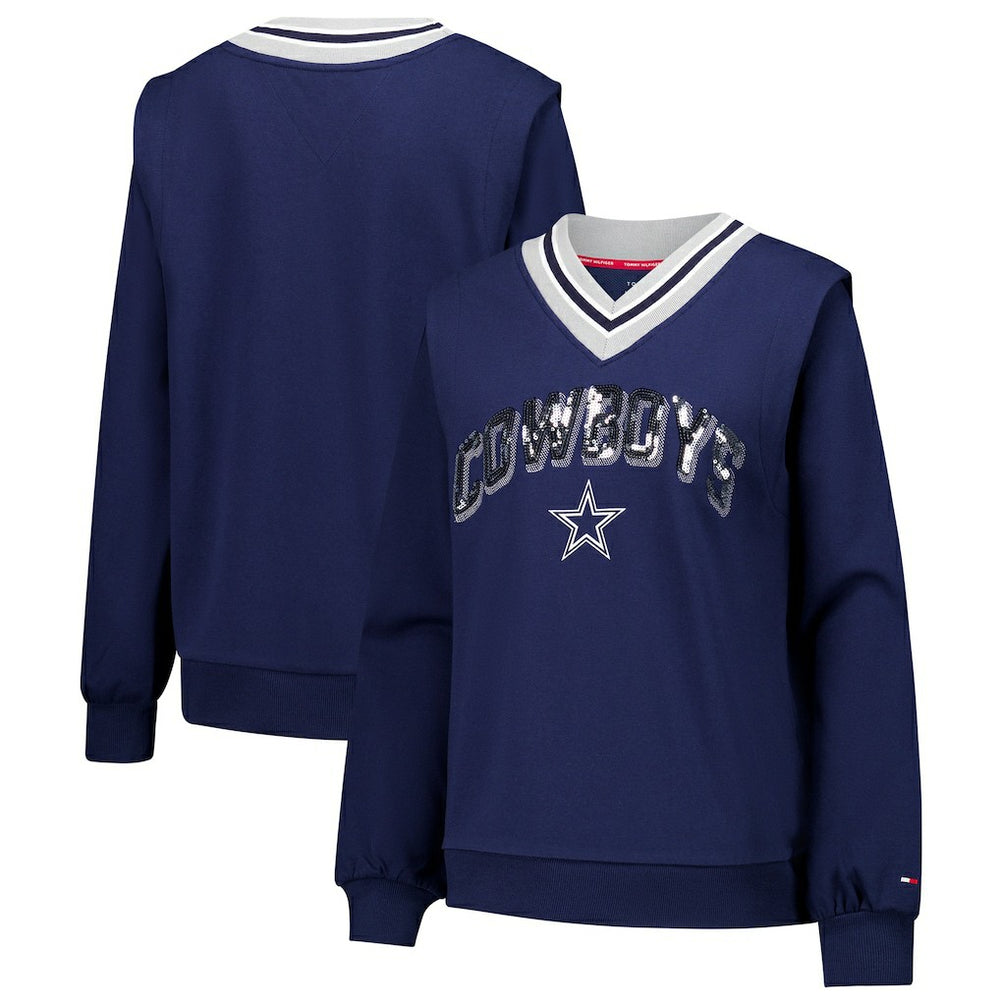 Dallas Cowboys Tommy Hilfiger Women's Alice V-Neck Pullover Sweatshirt - Navy Pullover