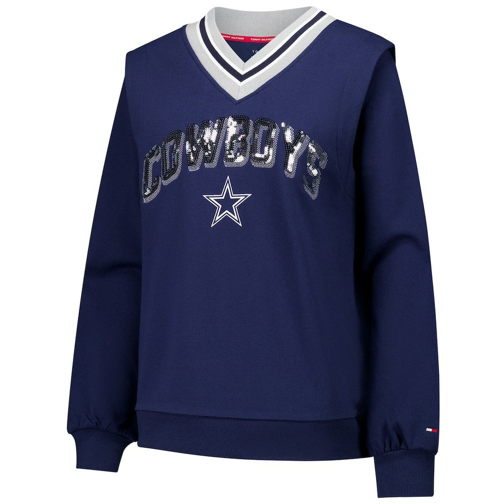 Dallas Cowboys Tommy Hilfiger Women's Alice V-Neck Pullover Sweatshirt - Navy Pullover