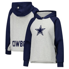 Dallas Cowboys DKNY Sport Women's Joy Cropped Raglan Pullover Hoodie - Gray/Navy - Gray/Navy Hoodies