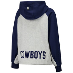 Dallas Cowboys DKNY Sport Women's Joy Cropped Raglan Pullover Hoodie - Gray/Navy - Gray/Navy Hoodies