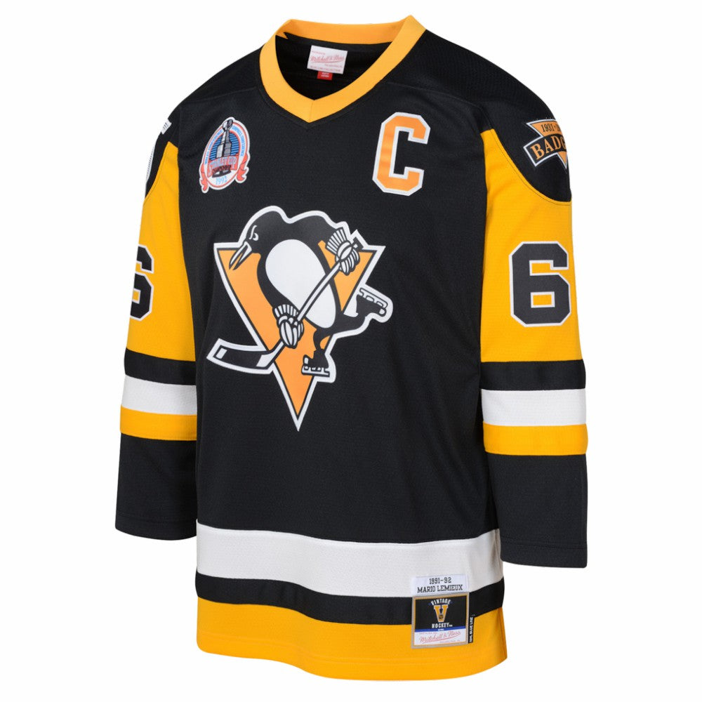 Mario Lemieux Pittsburgh Penguins Mitchell & Ness Youth 1991/92 Captain Patch Power Play Player Jersey - Black | US 201700168