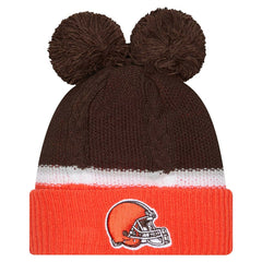 Cleveland Browns New Era Women's Double Bubble Cuffed Knit Hat with Poms - Brown Hats