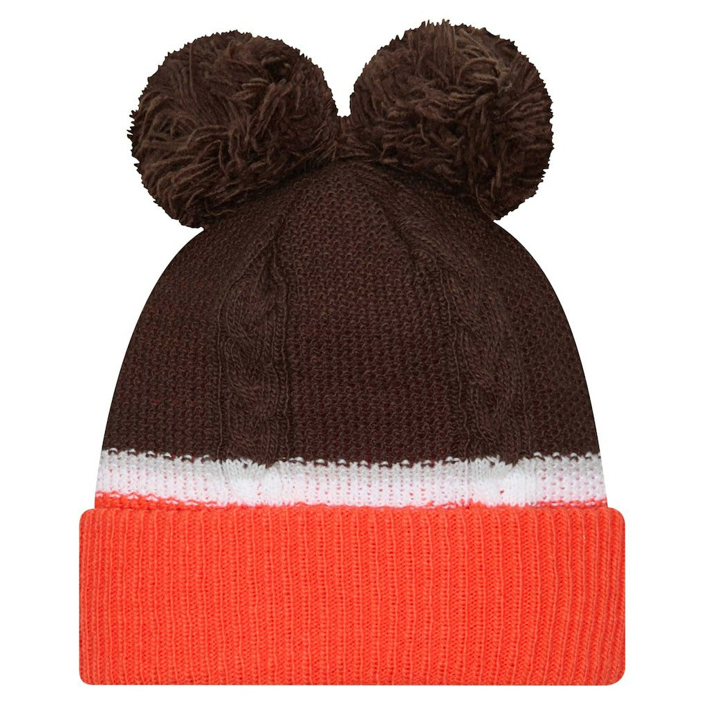 Cleveland Browns New Era Women's Double Bubble Cuffed Knit Hat with Poms - Brown Hats