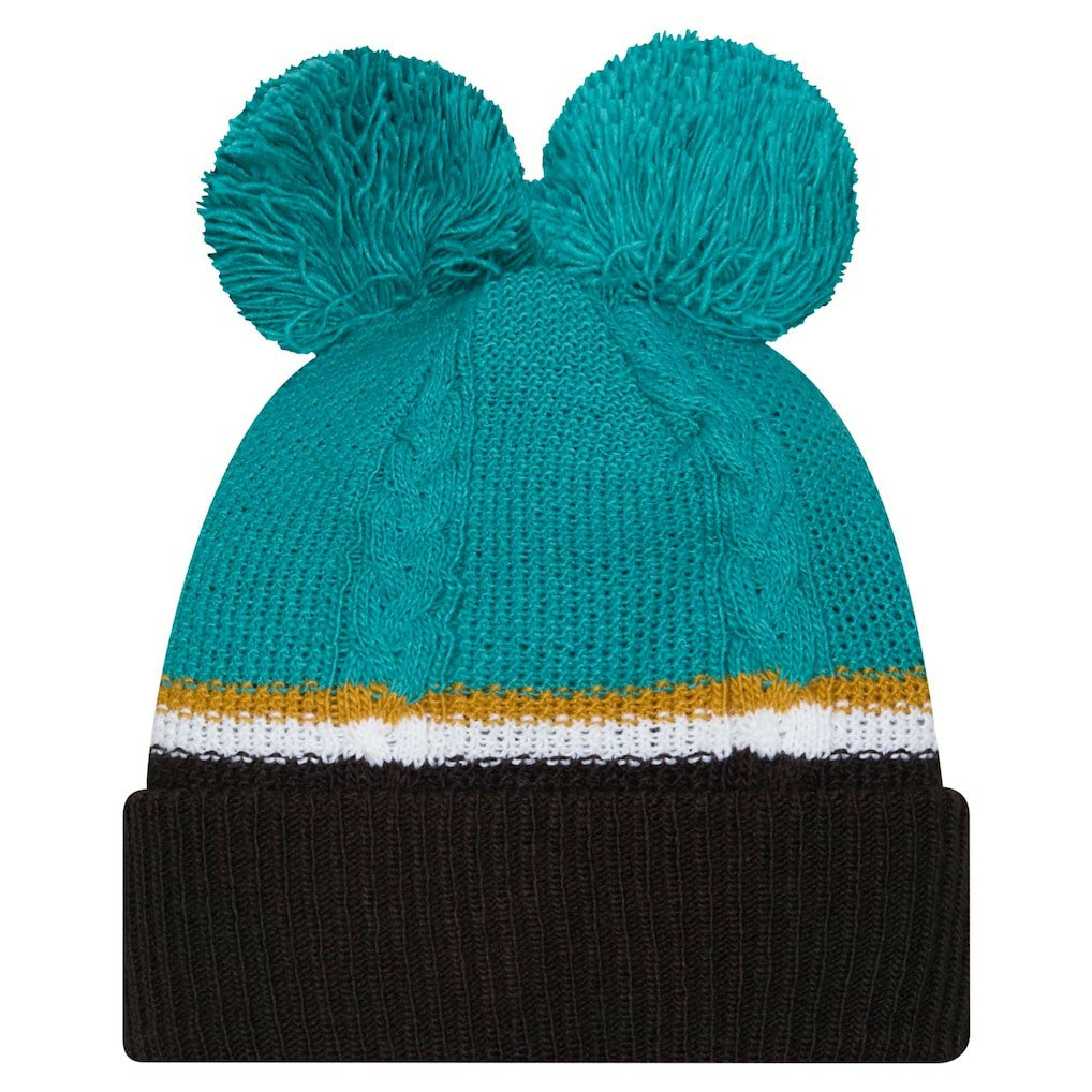 Jacksonville Jaguars New Era Women's Double Bubble Cuffed Knit Hat with Poms - Black Hats