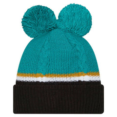 Jacksonville Jaguars New Era Women's Double Bubble Cuffed Knit Hat with Poms - Black Hats