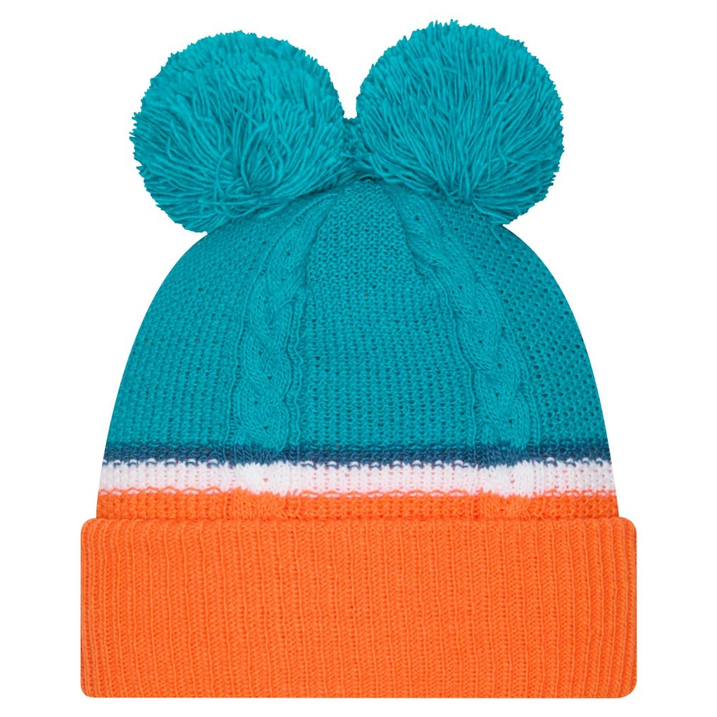 Miami Dolphins New Era Women's Double Bubble Cuffed Knit Hat with Poms - Aqua Hats
