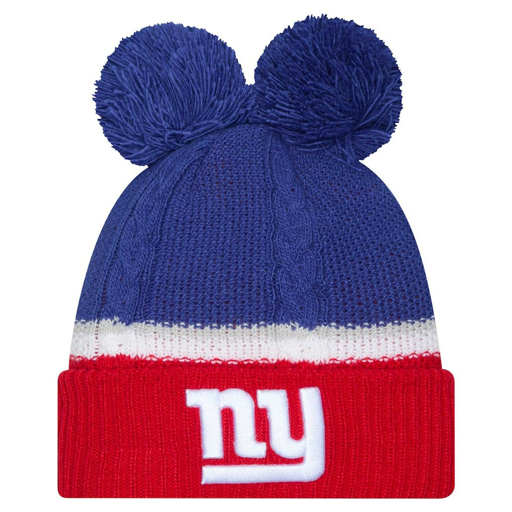 New York Giants New Era Women's Double Bubble Cuffed Knit Hat with Poms - Royal Hats