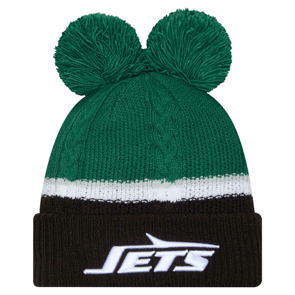 New York Jets New Era Women's Double Bubble Cuffed Knit Hat with Poms - Green Hats