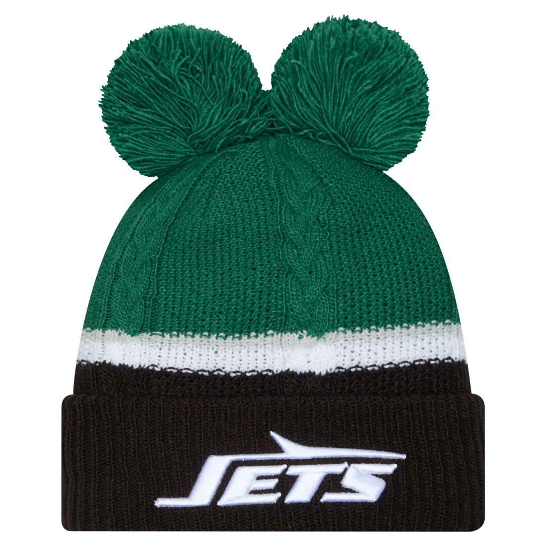 New York Jets New Era Women's Double Bubble Cuffed Knit Hat with Poms - Green Hats