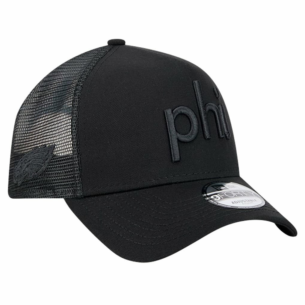 Philadelphia Eagles New Era Domain 9FORTY A-Frame Trucker Adjustable Hat - Black Hats